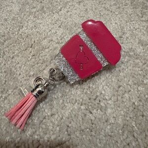 Pink and Silver Glitter Keychain Badge Holder with Tassel